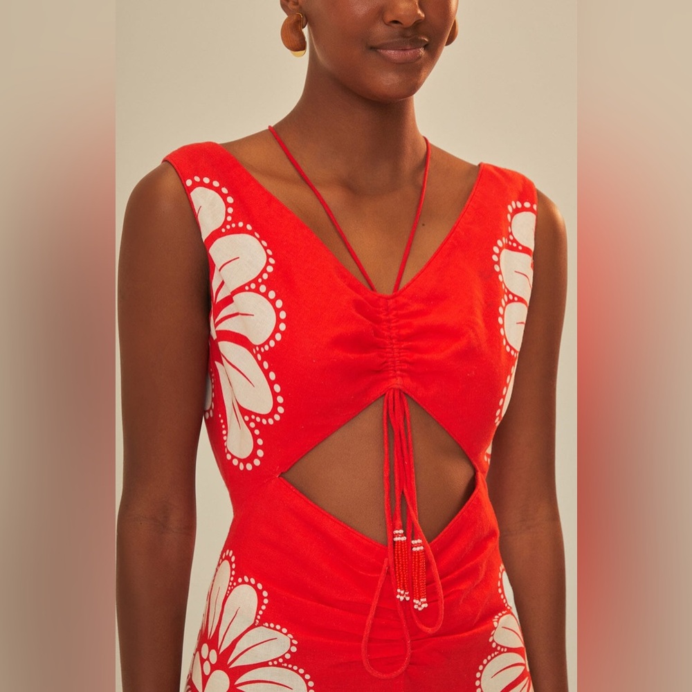 FARM Rio Red Midi Dress with White Floral Print - Picture 5 of 8